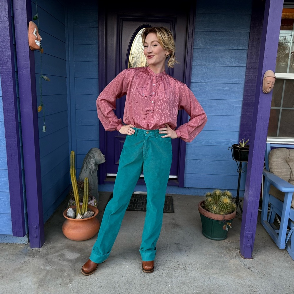 Vintage 80s Wrangler Teal High-Rise Boot Cut Pants size 24